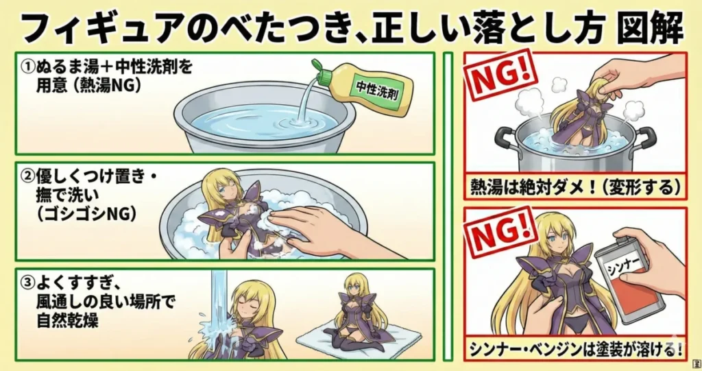 ィギュアに付いたべたつきの正しい落とし方