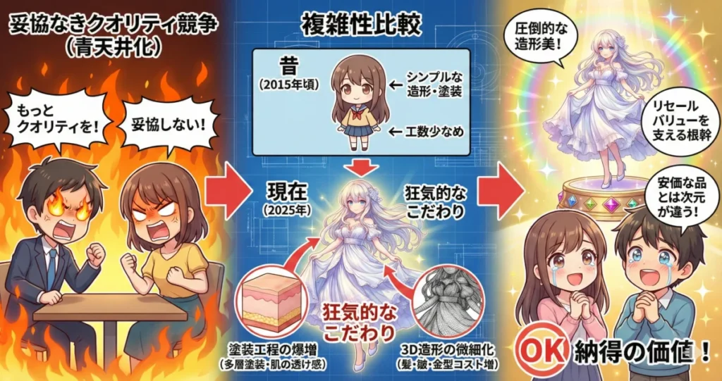 フィギュア高騰の理由4つ目は、クオリティの青天井化(塗装・造形の複雑化)