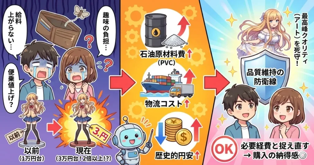 フィギュア高騰の理由1つ目は、円安と原油高による「原材料・輸送費」のダブルパンチ