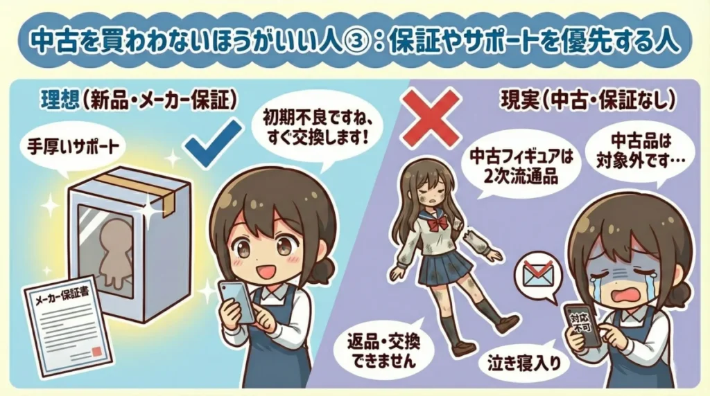 中古フィギュアは危ない?買わないほうがいい人の特徴3つ目は、保証やサポートを優先する人です。