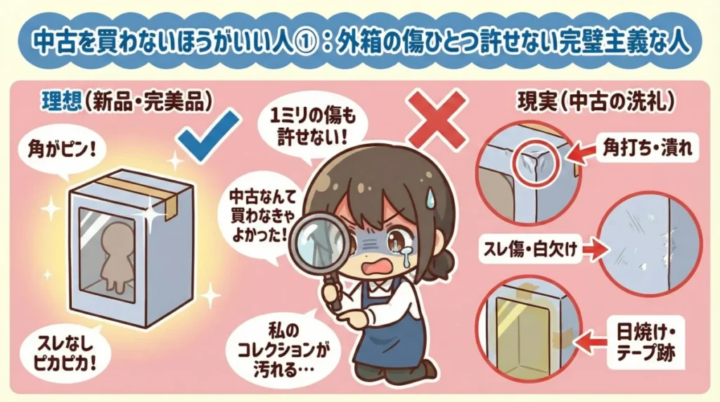 中古フィギュアは危ない?買わないほうがいい人の特徴1つ目は、外箱の傷ひとつ許せない完璧主義な人です。