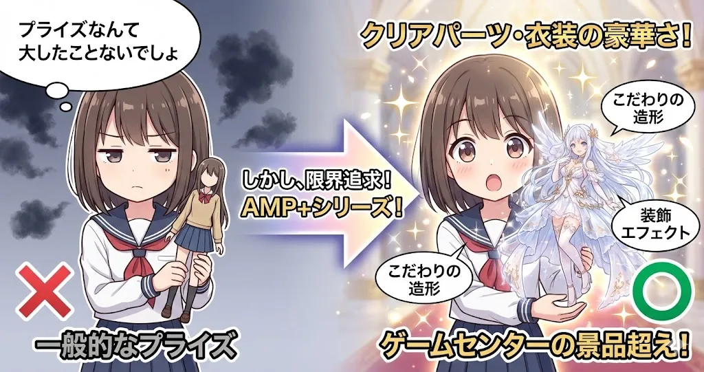 タイトーフィギュアの良い評判2つ目は、プライズの枠を超えた「クリアパーツ・衣装」の豪華さ