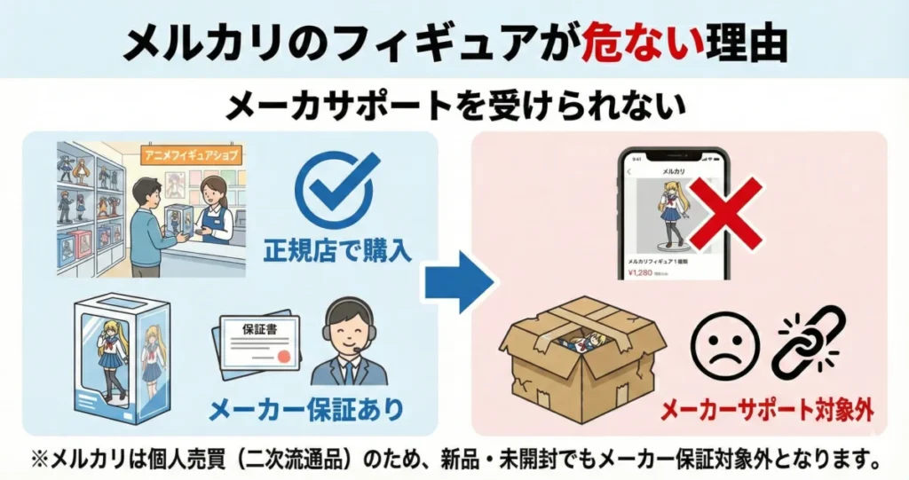 メルカリでフィギュアを買うのが危ない理由1つ目は、メーカサポートを受けられないこと。