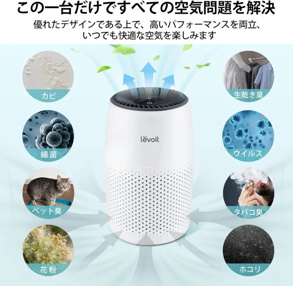 Levoit (レボイト) 空気清浄機 小型 12畳 脱臭 卓上 軽量 集じん ペット 花粉 hepa フィルター 静音 ミニ アロマ対応 Core Mini ホワイト
