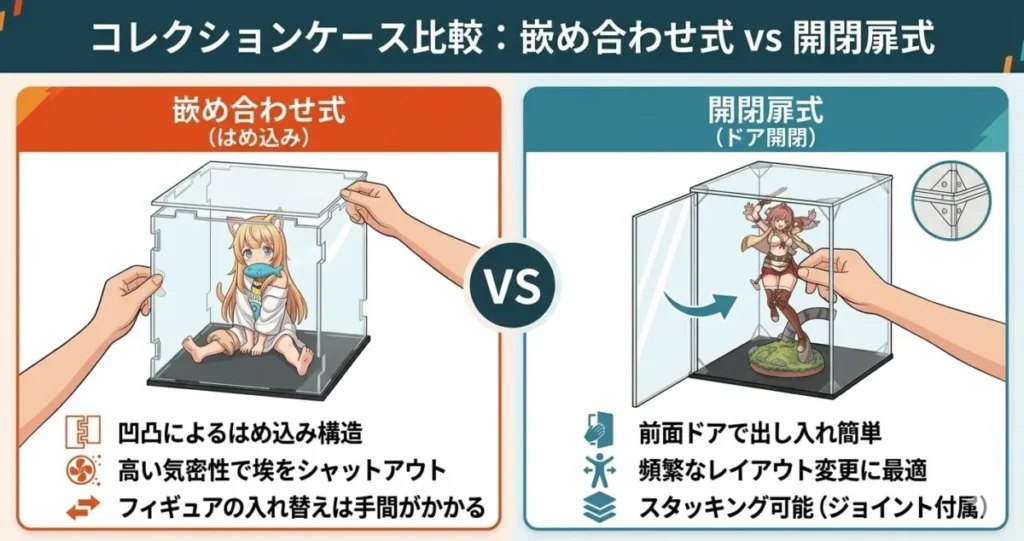 嵌め合わせ式と扉開閉式の違い