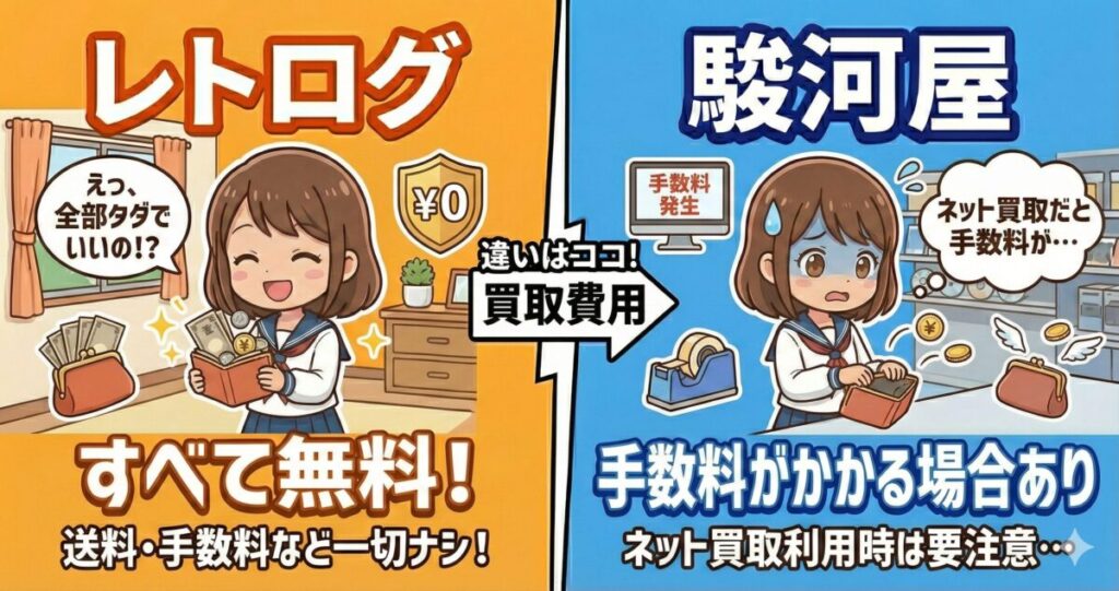 レトログと駿河屋の買取にかかる費用の違い