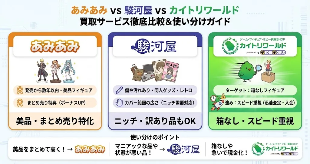 あみあみと「駿河屋」「カイトリワールド」の比較・使い分け