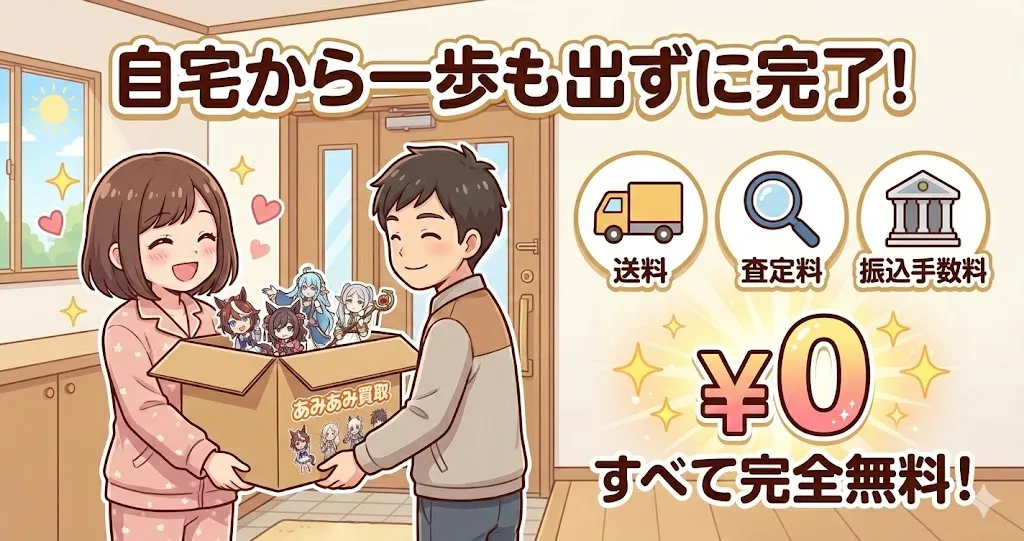 あみあみ買取の良い評判3つ目は、自宅から一歩も出ずに「完全無料」で買取が完了する