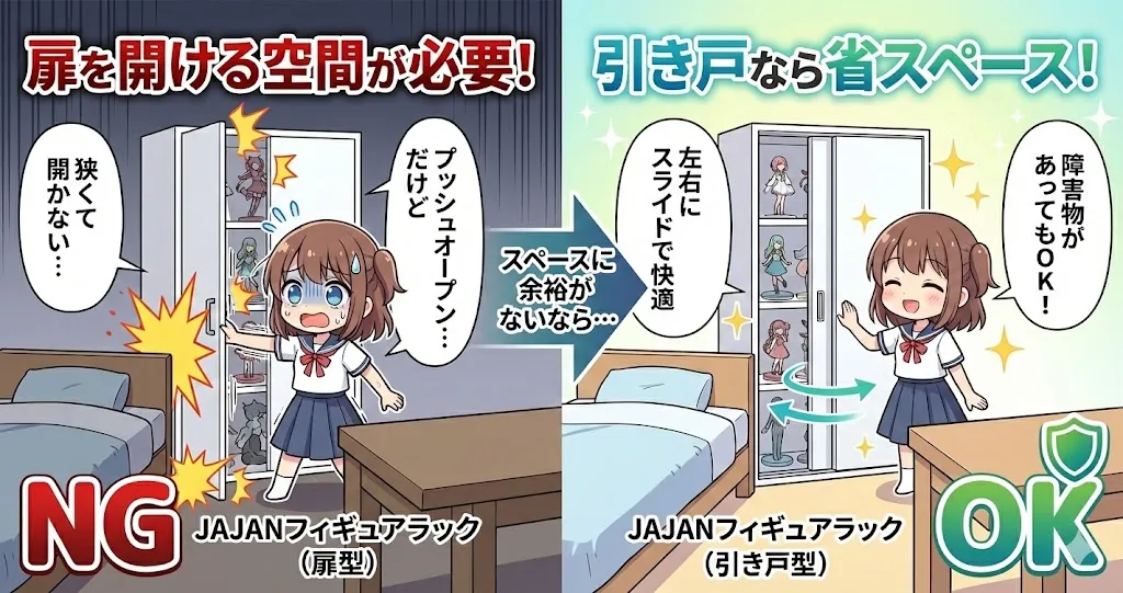 JAJANフィギュアラック扉タイプは扉を開けるスペースが必要