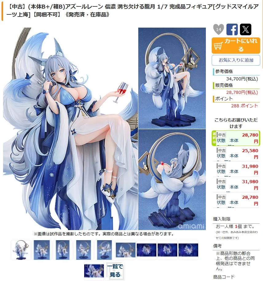 あみあみの中古フィギュア価格