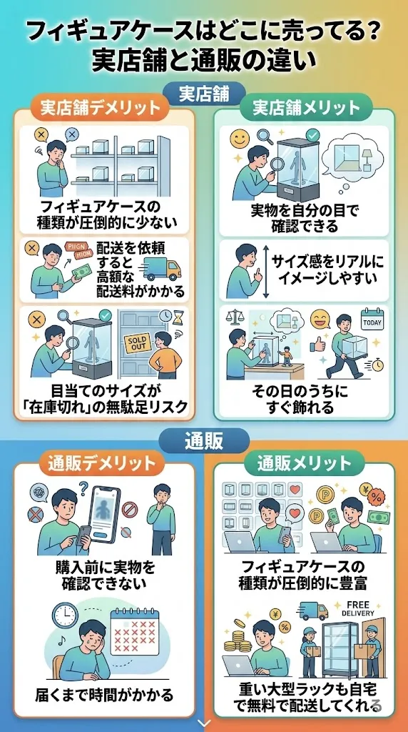 フィギュアケース実店舗と通販の違い