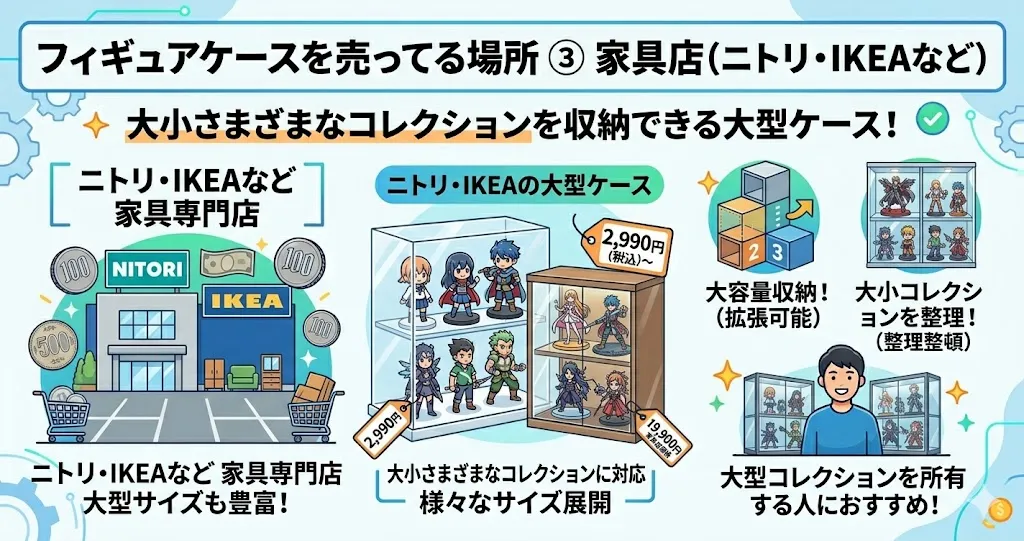 フィギュアケースを売ってる場所3つ目は、ニトリ・IKEAなど家具店