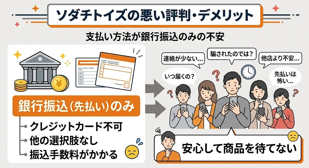 ソダチトイズの支払いは銀行振込のみで不安