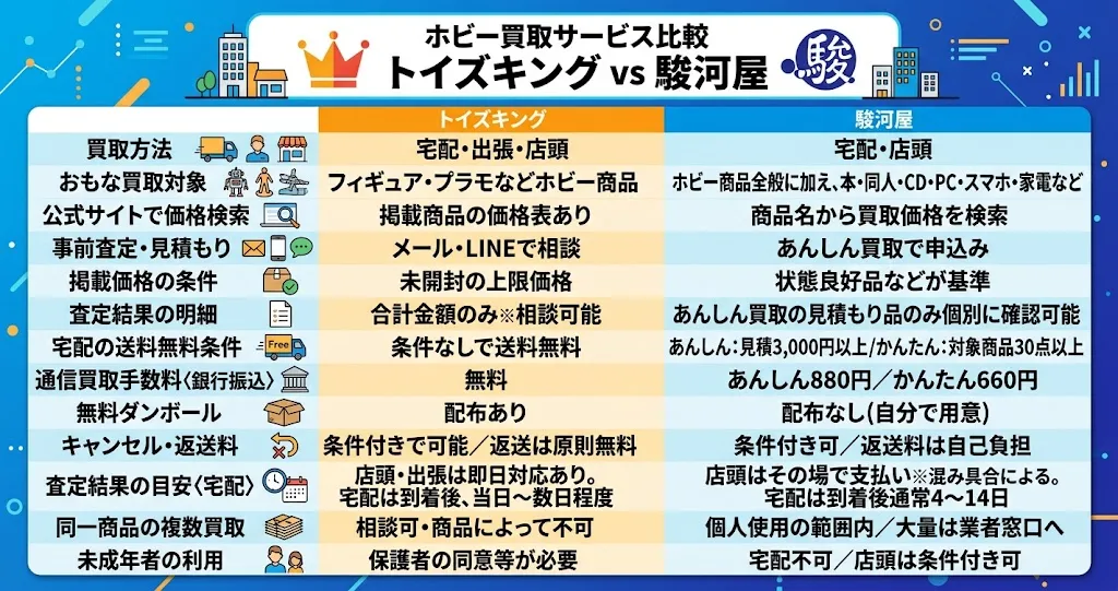 トイズキングと駿河屋の買取比較表