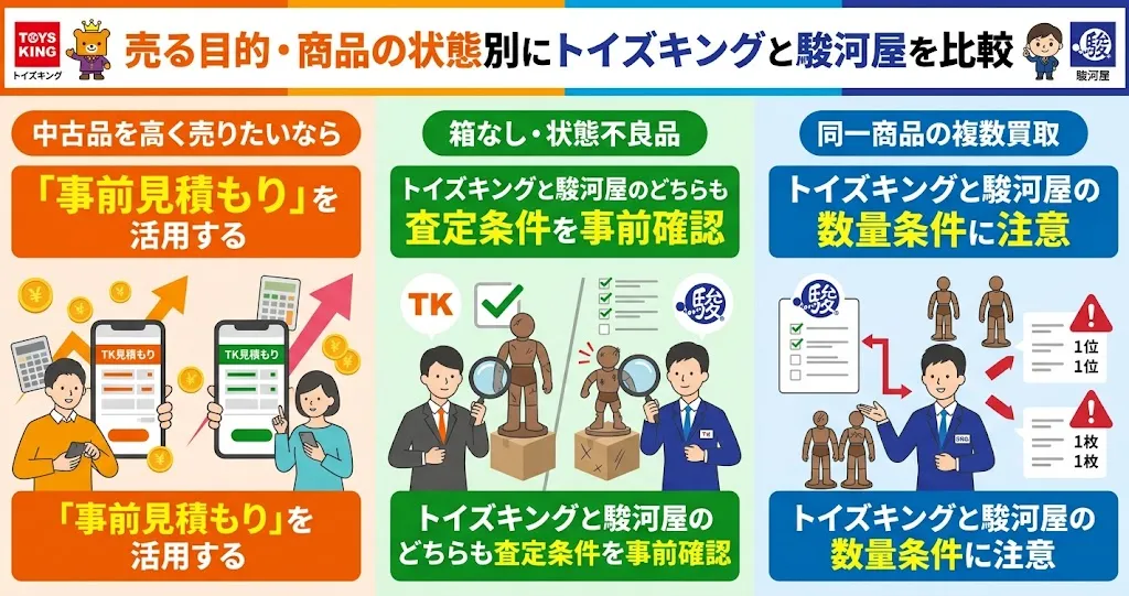 トイズキングと駿河屋の手数料・査定明細・キャンセル条件を比較