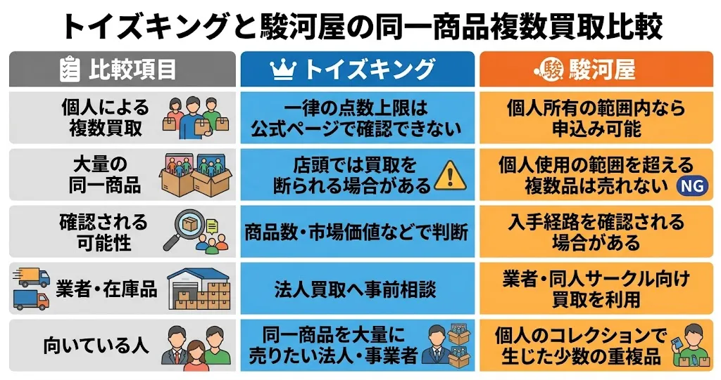 トイズキングと駿河屋の同一商品の買取条件
