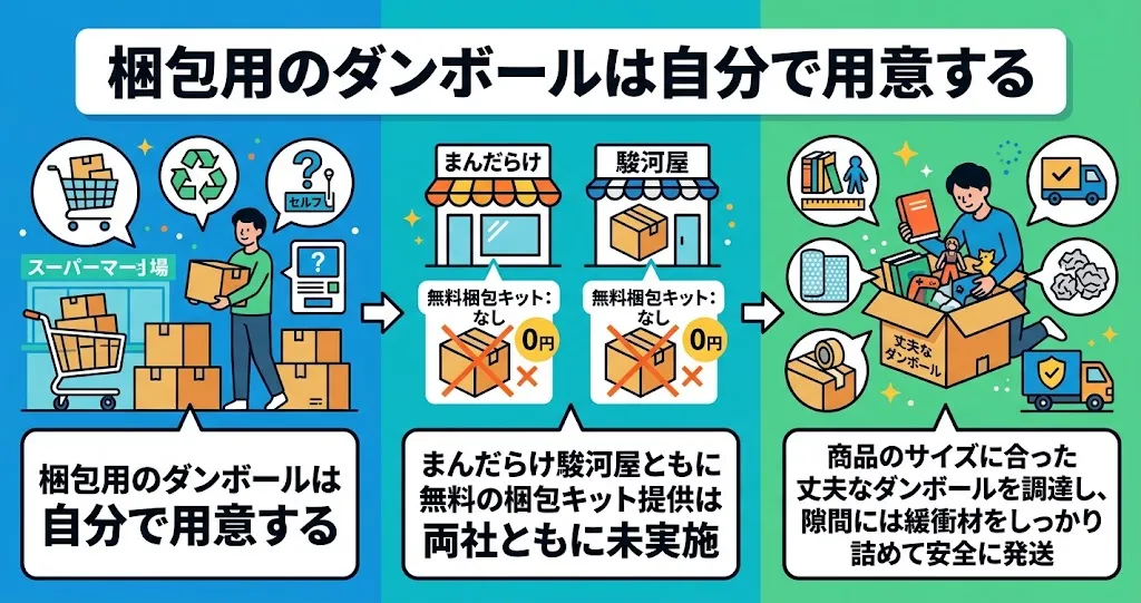 まんだらけ・駿河屋ともに梱包用のダンボールは自分で用意する