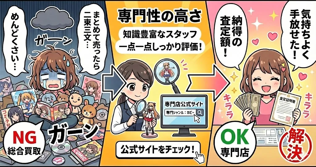 オタクグッズを売るのがめんどくさい人におすすめの買取業者の選び方1つ目は、専門性の高さ。