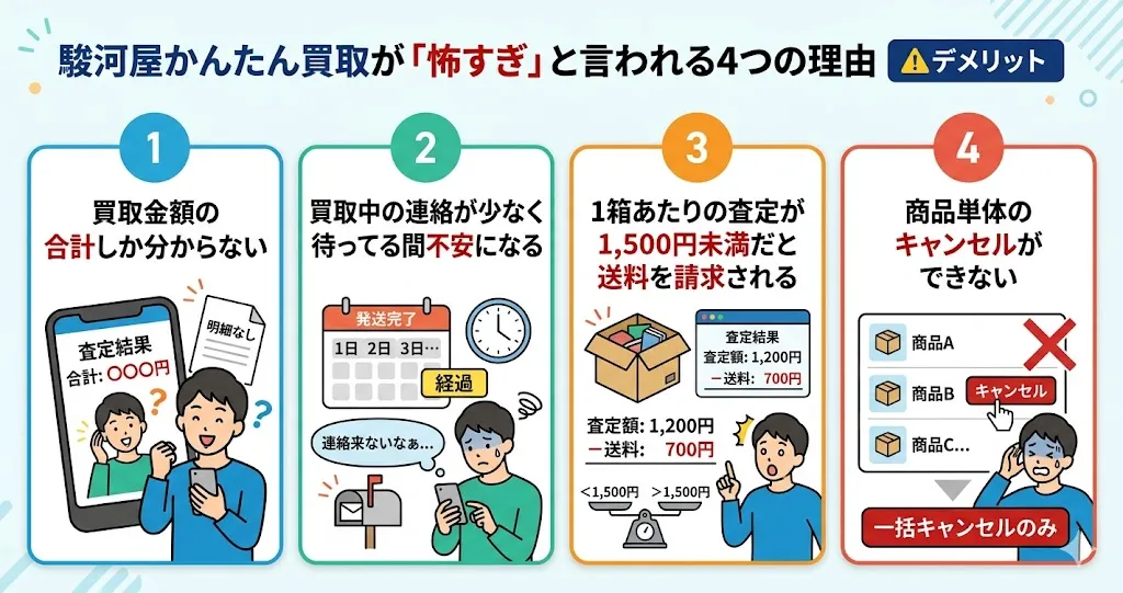 駿河屋かんたん買取が「怖すぎ」と言われる4つの理由【デメリット】