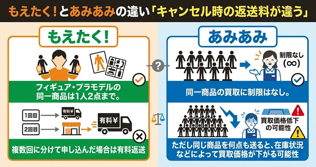 もえたく！とあみあみは同一商品を複数送る場合の条件が違う