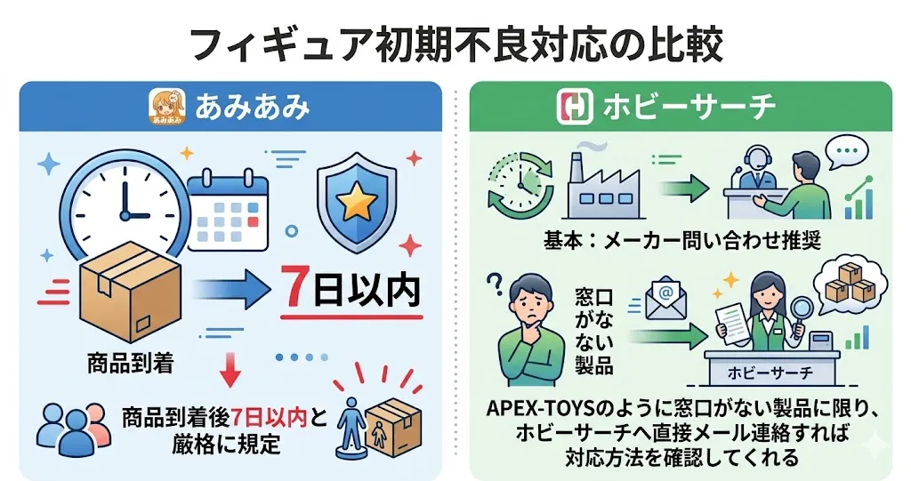 あみあみとホビーサーチのAPEX-TOYSフィギュア 初期不良対応