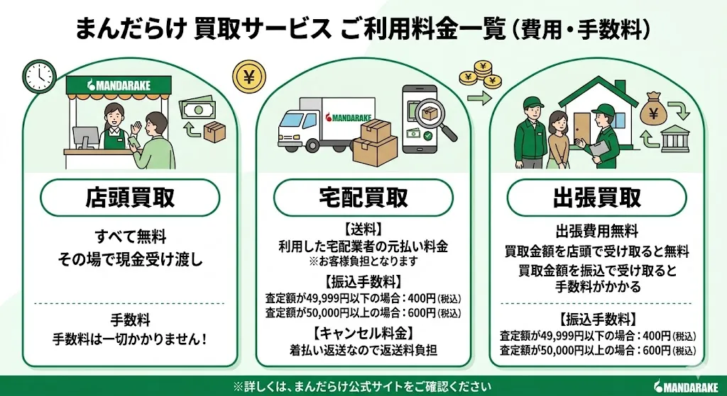 まんだらけ買取にかかる費用まとめ
