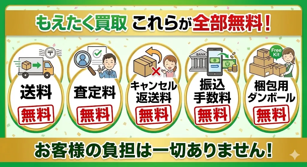 もえたく買取は手数料無料、ダンボールも無料