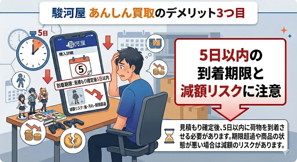 駿河屋あんしん買取のデメリット「5日以内の到着期限と減額リスクに注意」