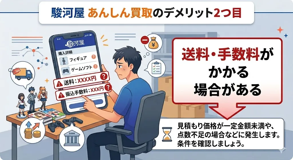 駿河屋あんしん買取のデメリット「送料・手数料がかかる場合がある」