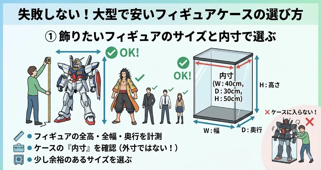 飾りたいフィギュアのサイズと内寸で選ぶ