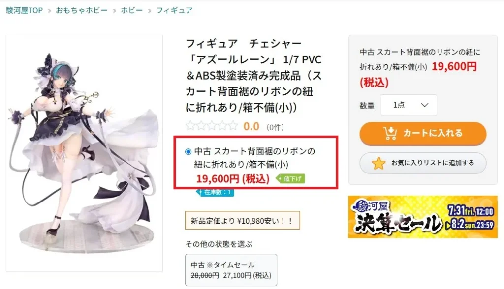 駿河屋中古の破損・不備あり