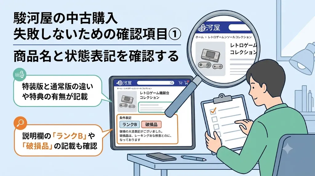 駿河屋中古の商品名と状態表記が欲しいものと同じか確認する