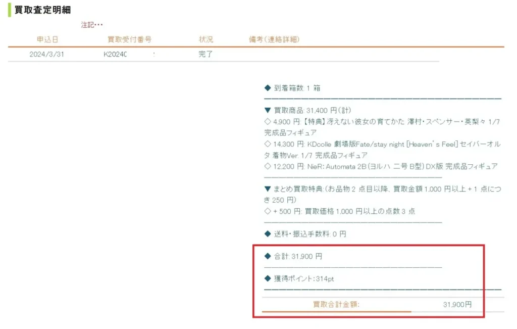 あみあみ買取 2024年3月利用