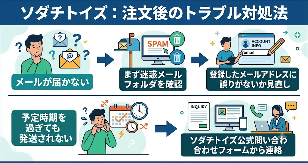 予定時期を過ぎても発送されない場合ソダチトイズ公式から問い合わせする