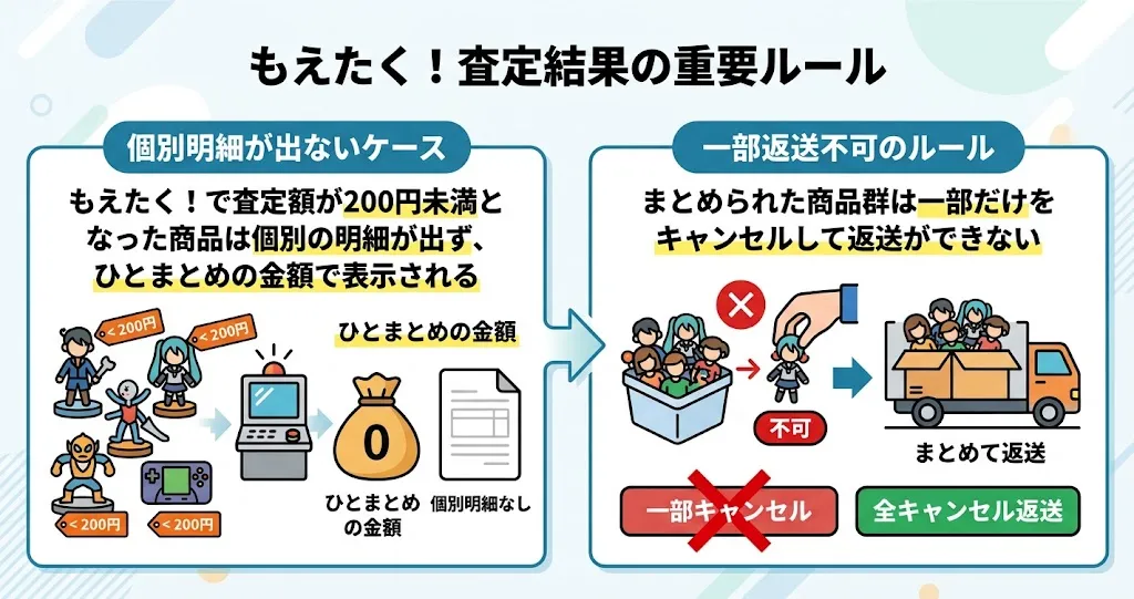 もえたく!で200円未満の商品は個別明細・個別返送ができない