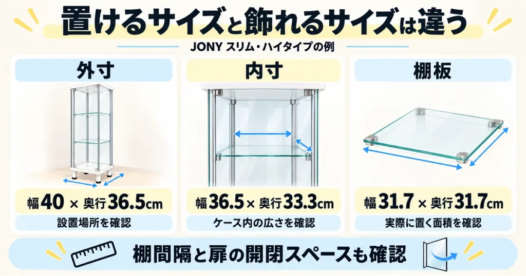 地球家具コレクションケース購入前に外寸だけでなく内寸・棚間隔・扉の開閉スペースを確認する