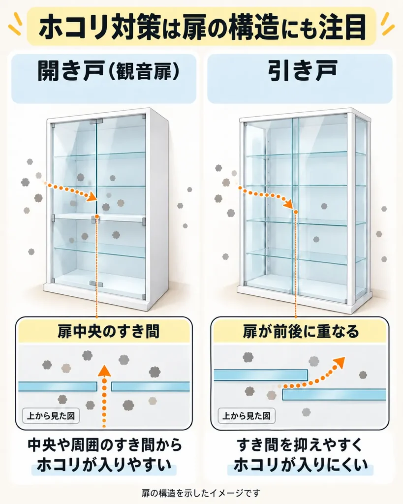 開き戸(観音扉)より引き戸のほうがホコリは入りにくい