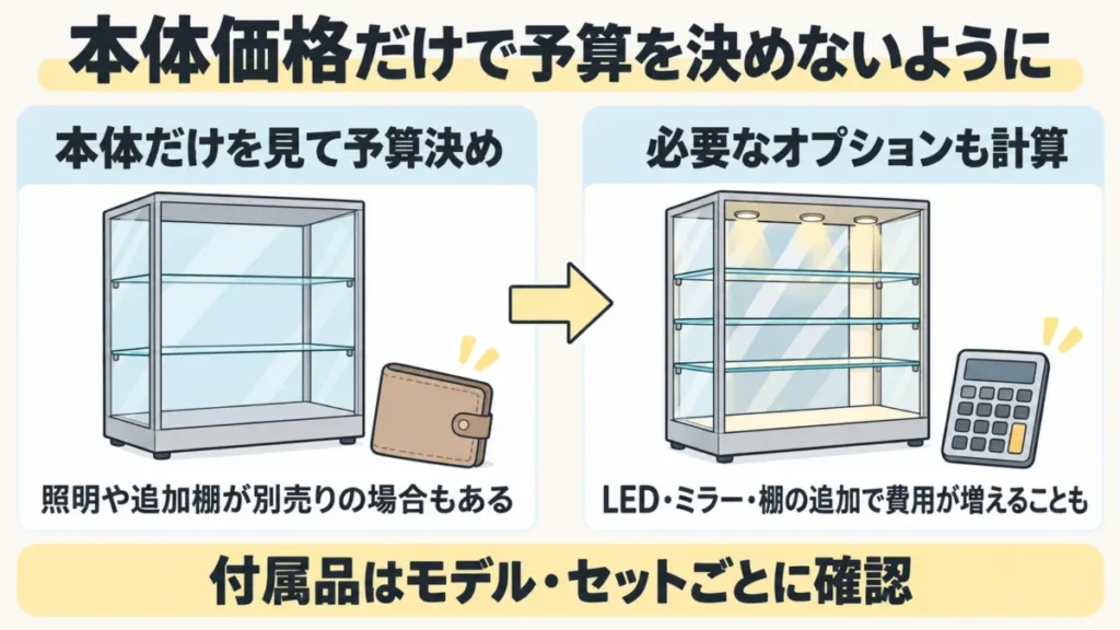地球家具コレクションケースはLEDや追加棚までそろえると費用が増える