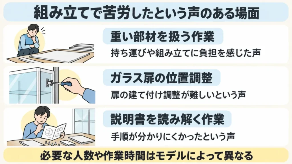 地球家具コレクションケースは組み立てやガラス扉の調整に手間がかかる