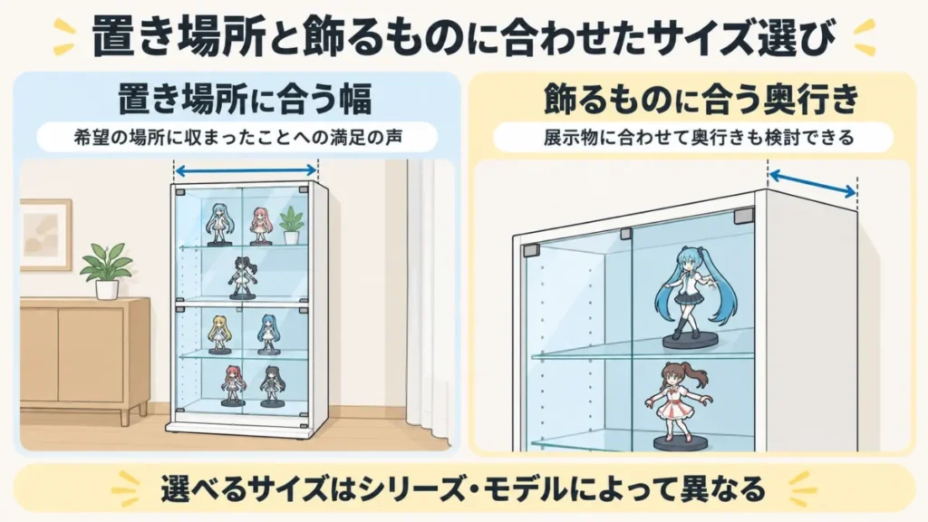 地球家具コレクションケースは設置場所や飾るものに合うサイズを選びやすい
