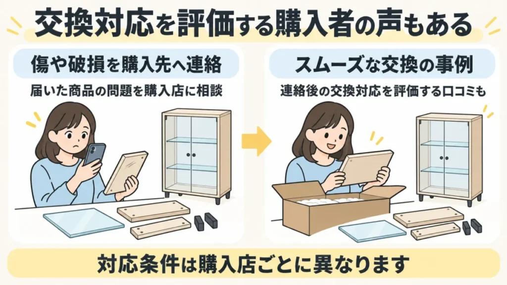 地球家具コレクションケースは不備があった際の交換対応を評価する声がある